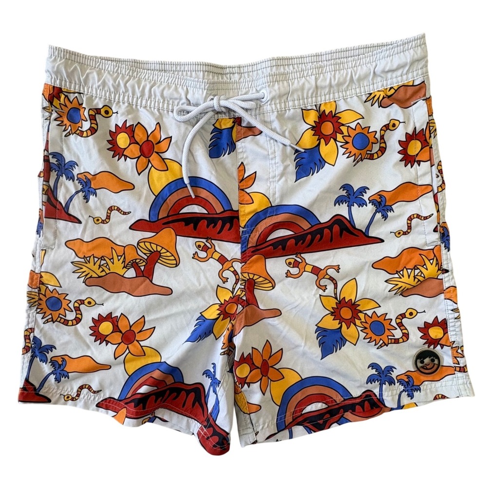 Neff Swim Trunks Mens LG White‎ Unlined Desert Mushroom Lizard Board Shorts